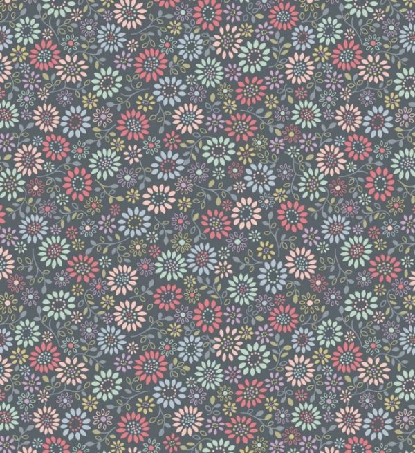 Lewis & Irene Fabrics Flo's Little Flowers All Around Daisy on Dark