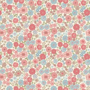 Lewis & Irene Fabrics Flo's Little Flowers Pink & Blue Blooms