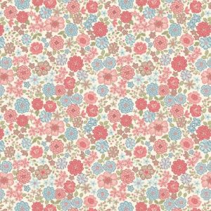 Lewis & Irene Fabrics Flo's Little Flowers Pink & Blue Blooms