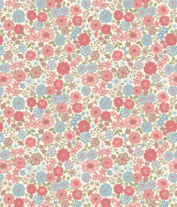 Lewis & Irene Fabrics Flo's Little Flowers Pink & Blue Blooms