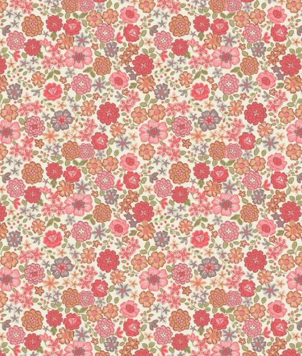 Lewis & Irene Fabrics Flo's Little Flowers Red & Orange Blooms