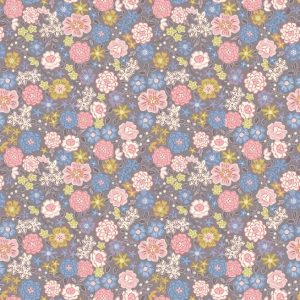 Lewis & Irene Fabrics Flo's Little Flowers Blooms on Grey