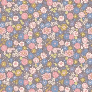 Lewis & Irene Fabrics Flo's Little Flowers Blooms on Grey