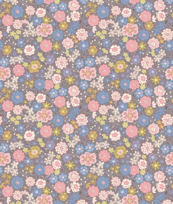 Lewis & Irene Fabrics Flo's Little Flowers Blooms on Grey