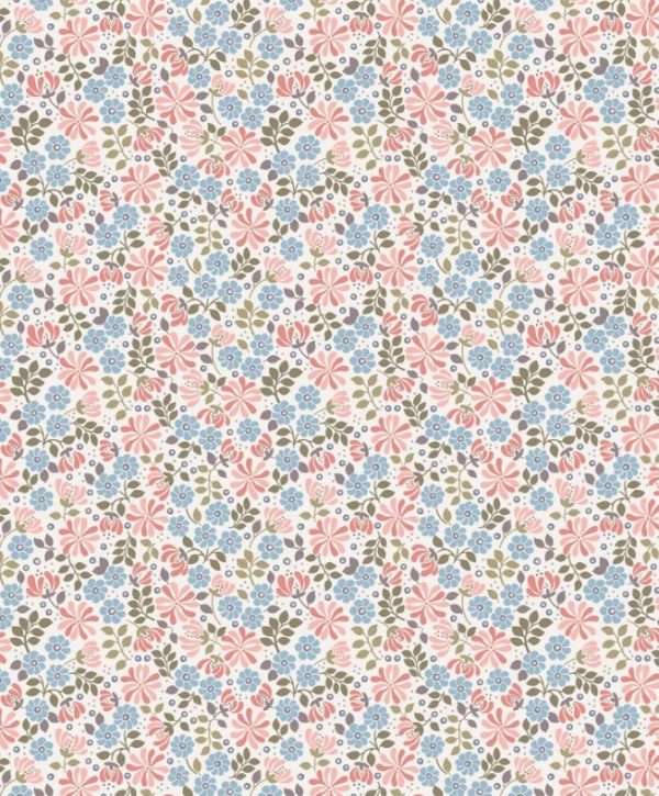 Lewis & Irene Fabrics Flo's Little Flowers Floral Leaves in Pink & Blue
