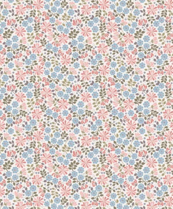 Lewis & Irene Fabrics Flo's Little Flowers Floral Leaves in Pink & Blue