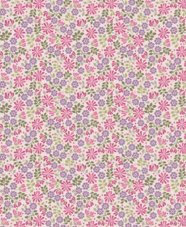Lewis & Irene Fabrics Flo's Little Flowers-Floral Leaves in Pink