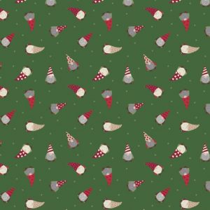 Lewis & Irene Fabrics Small Things at Christmas Tiny Tonttu on Christmas Green
