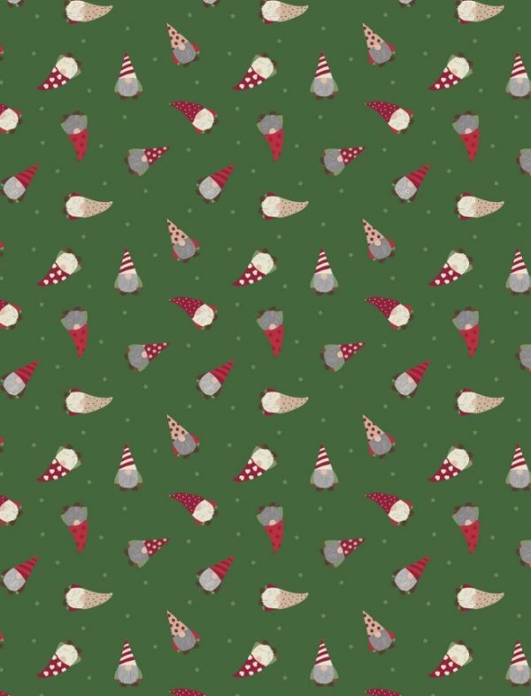 Lewis & Irene Fabrics Small Things at Christmas Tiny Tonttu on Christmas Green