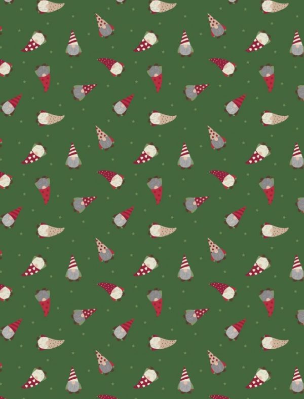 Lewis & Irene Fabrics Small Things at Christmas Tiny Tonttu on Christmas Green