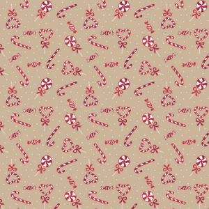 Lewis & Irene Fabrics Small Things at Christmas Candy Canes on Biscuit