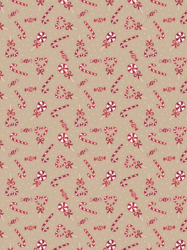 Lewis & Irene Fabrics Small Things at Christmas Candy Canes on Biscuit