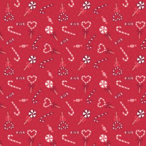Lewis & Irene Fabrics Small Things at Christmas Candy Canes on Red
