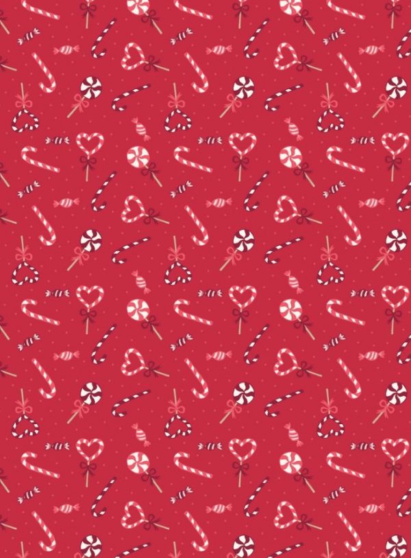 Lewis & Irene Fabrics Small Things at Christmas Candy Canes on Red