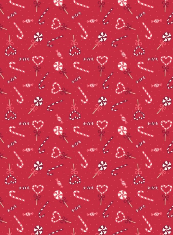 Lewis & Irene Fabrics Small Things at Christmas Candy Canes on Red