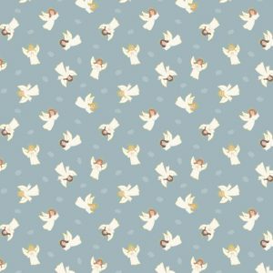 Lewis & Irene Fabrics Small Things at Christmas Little Angels on Icy Blue