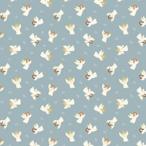 Lewis & Irene Fabrics Small Things at Christmas Little Angels on Icy Blue
