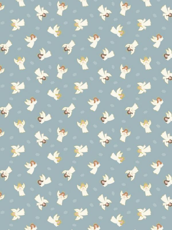 Lewis & Irene Fabrics Small Things at Christmas Little Angels on Icy Blue