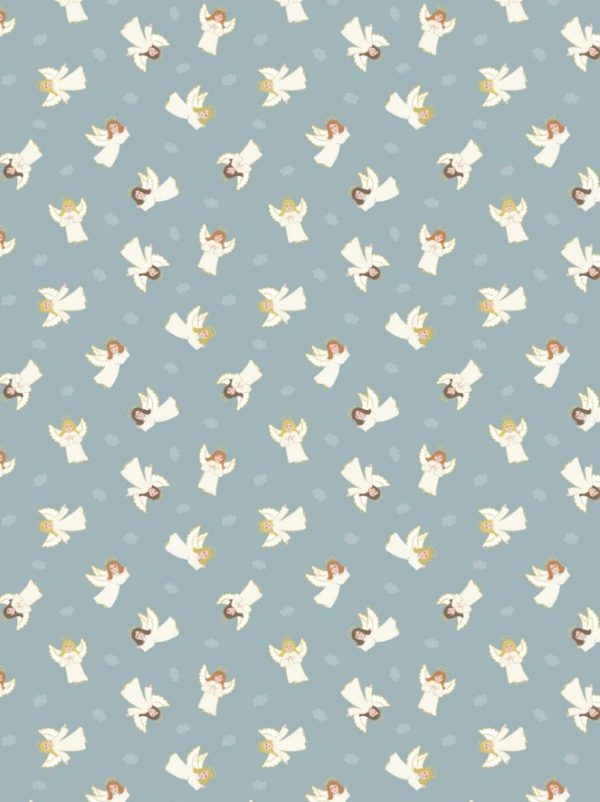 Lewis & Irene Fabrics Small Things at Christmas Little Angels on Icy Blue