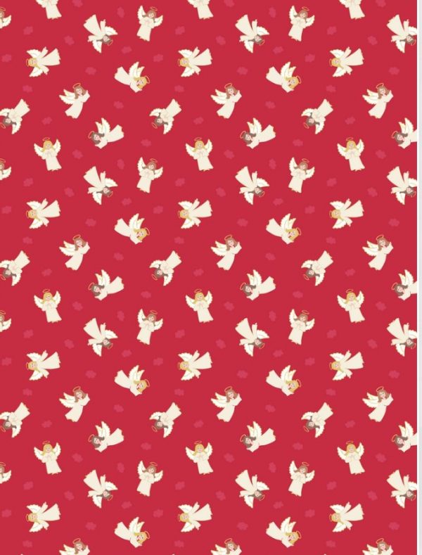 Lewis & Irene Fabrics Small Things at Christmas Little Angels on Red