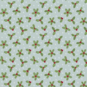 Lewis & Irene Fabrics Small Things at Christmas Holly on Icy Blue