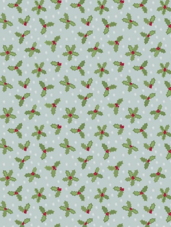 Lewis & Irene Fabrics Small Things at Christmas Holly on Icy Blue