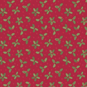 Lewis & Irene Fabrics Small Things at Christmas Holly on Red