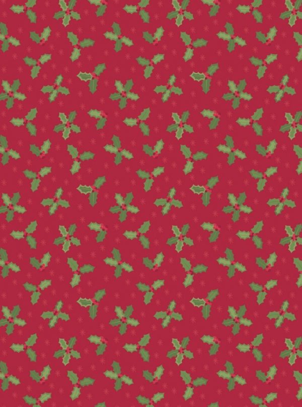 Lewis & Irene Fabrics Small Things at Christmas Holly on Red