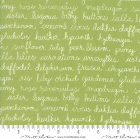 Moda Fabrics Olive's Flower Market Floriculture Script Green