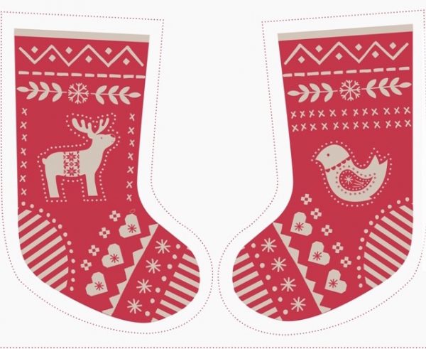Lewis & Irene Fabrics Red Nordic Christmas Stocking