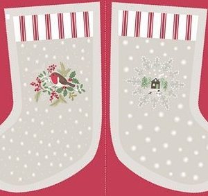 Lewis & Irene Fabrics Countryside Christmas Stocking Panel Linen