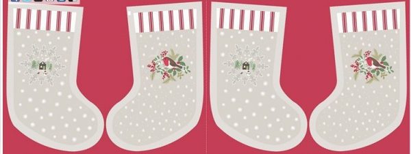 Lewis & Irene Fabrics Countryside Christmas Stocking Panel Linen