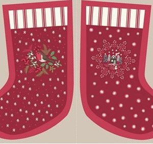 Lewis & Irene Fabrics Countryside Christmas Stocking Panel Wine