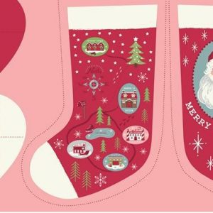 Lewis & Irene Fabrics North Pole Christmas Stocking on Red