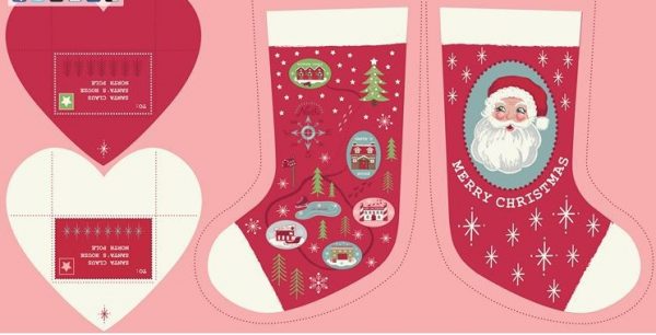 Lewis & Irene Fabrics North Pole Christmas Stocking on Red