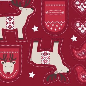 Lewis & Irene Fabrics Cut Me Out Reindeer on Red