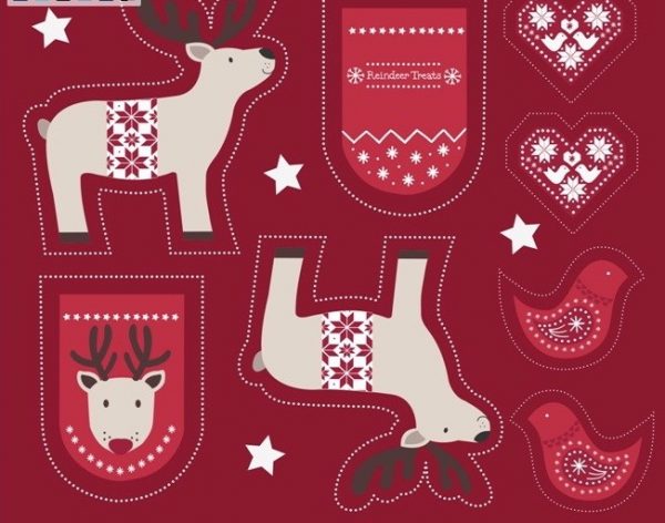 Lewis & Irene Fabrics Cut Me Out Reindeer on Red