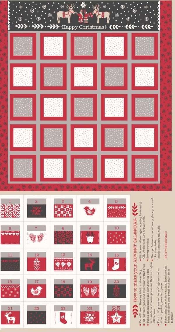 Lewis & Irene Fabrics Grey Nordic Advent Calendar Panel