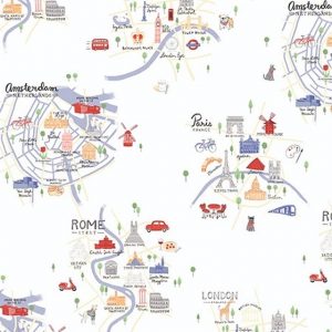 Clothworks Fabrics Jetset Europe Capital Maps