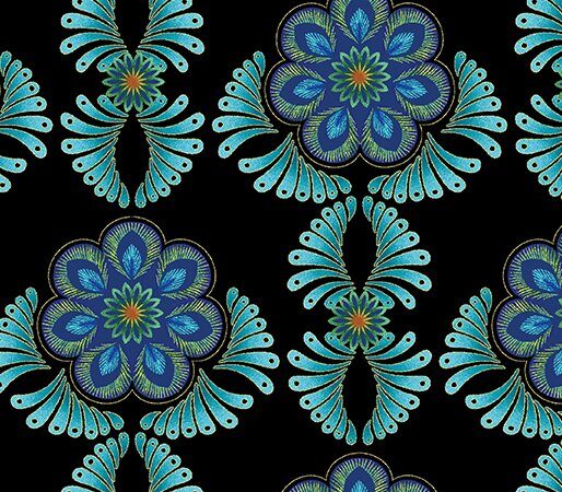 Benartex Rhapsody in Blue Feather Medallion