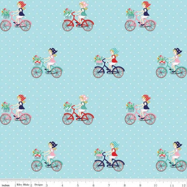 Riley Blake Fabrics Vintage Market Bike Ride on Aqua