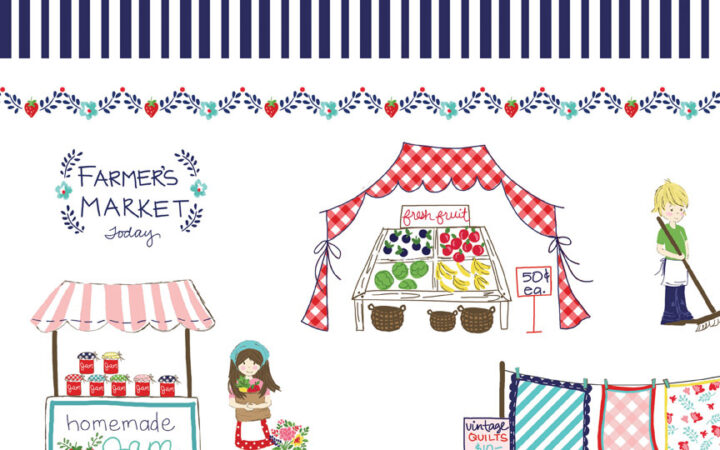 Riley Blake Vintage Market Navy Border Stripe