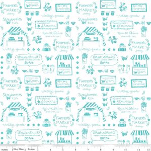 Riley Blake Fabrics Vintage Market Signs Aqua Text