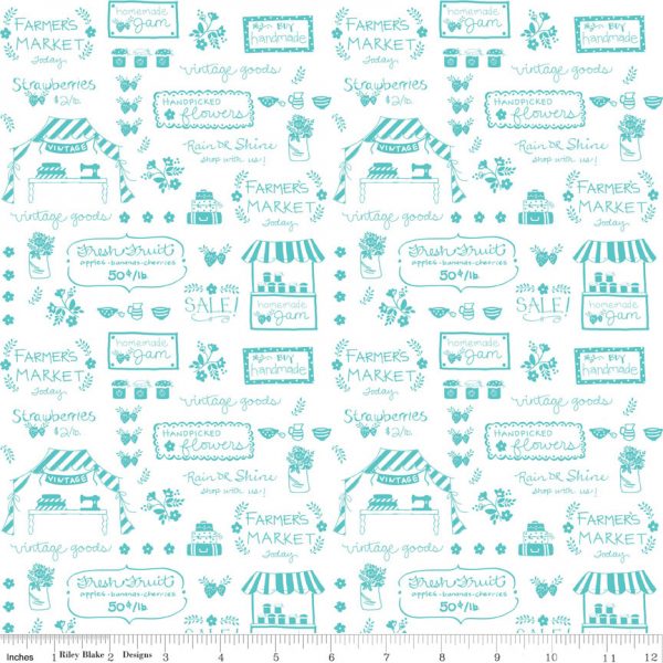 Riley Blake Fabrics Vintage Market Signs Aqua Text