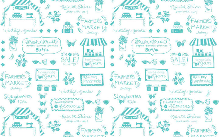 Riley Blake Vintage Market Signs Aqua Text