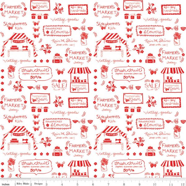 Riley Blake Fabrics Vintage Market Signs Red Text