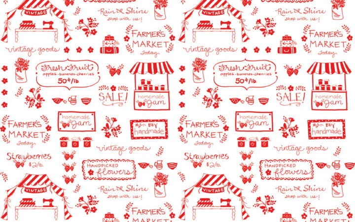 Riley Blake Vintage Market Signs Red Text