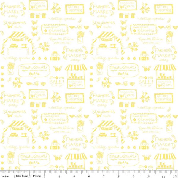 Riley Blake Fabrics Vintage Market Signs Yellow Text