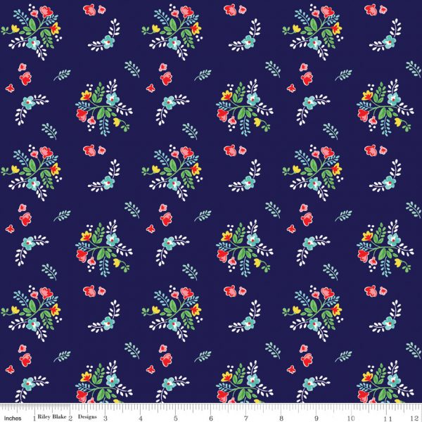 Riley Blake Fabrics Vintage Market Floral Sprig on Navy