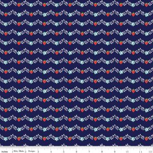 Riley Blake Fabrics Vintage Market Strawberry Floral Vine on Navy